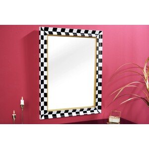 Estila Zrcadlo Aliem se šachovnicovým rámem v černo bílé barvě a zlatým detailem v glamour stylu 78 cm