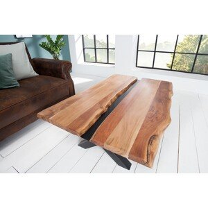 Estila Designový konferenční stolek Amazonas z masivního akáciového dřeva s překříženými nožičkami 105cm