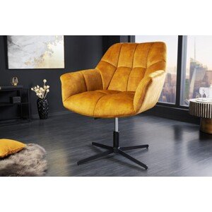 Estila Designová otočná židle Mariposa s výškově nastavitelnou nohou v černé barvě as čalouněním v hořčičné barvě 89 cm