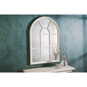 Estila Nástěnné zrcadlo Castillo s polobloukovým designem tabulového okna s dřevěným rámem s vintage bílým nátěrem 100 cm