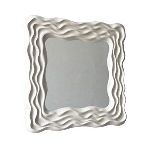 Estila Designové čtvercové nástěnné zrcadlo Fouetté se zdobeným rámem s reliéfním vlnovkovým vzorem světlá béžová 90 cm