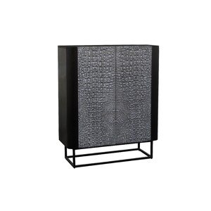Estila Luxusní černá designová barová skříňka Croco s vyřezávaným šedým reliéfem s krokodýlím vzorem na dvířkách 120 cm