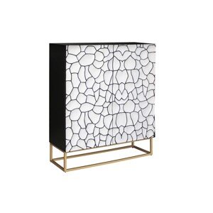 Estila Designová černo bílá art deco barová skříňka Trencadia s dvojitými dvířky ozdobenými mozaikou 120 cm