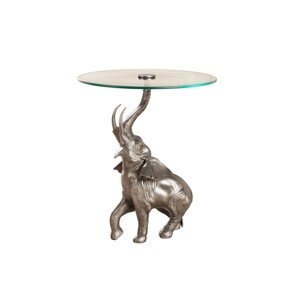 Estila Designový art deco příruční stolek Balarama s podstavou ve tvaru slona ve starožitné stříbrné barvě 75 cm