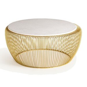 Estila Luxusní kulatý art deco konferenční stolek Tamara se zlatou kovovou konstrukcí a mramorovou vrchní deskou 100 cm