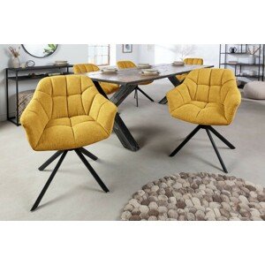 Estila Moderní otočná jídelní židle Mariposa se žlutým čalouněním a černými kovovými nohami 83cm