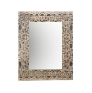 Estila Designové obdélníkové zrcadlo Carlito v dřevěném ručně vyřezávaném rámu ze dřeva Albasia s etno motivy 100cm