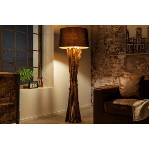 Estila Venkovská stojací lampa Missle z teakového dřeva v přírodní hnědé barvě s černým textilním stínítkem 150cm