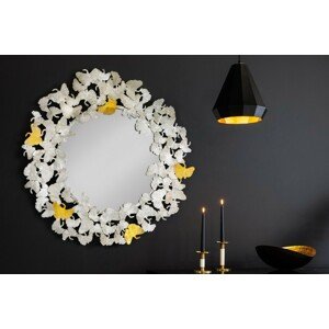 Estila Designové glamour nástěnné zrcadlo Ginko s ozdobným kovovým rámem z listů ginka stříbrné barvy 95cm