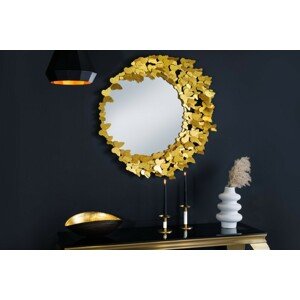 Estila Designové glamour nástěnné zrcadlo Butterfly s kulatým kovovým rámem zlaté barvy s motýlím zdobením 80cm