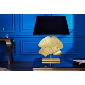 Estila Designová glamour stolní lampa Ginko se zlatou kovovou podstavou a kulatým černým stínítkem 60cm