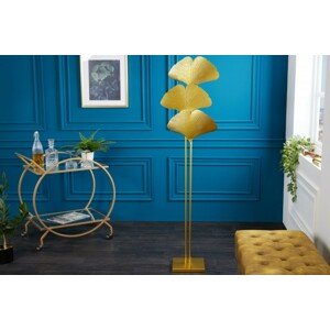 Estila Designová glamour stojací lampa Ginko zlaté barvy z kovu s ozdobnými listy jinanu 160cm