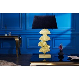 Estila Glamour designová stolní lampa Ginko se zlatou kovovou ozdobnou podstavou a černým stínítkem 78cm