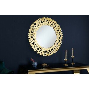 Estila Art deco závěsné zrcadlo Flovia kulatého tvaru se zlatým kovovým rámem vytvořeným z kulatých lupenů 82cm
