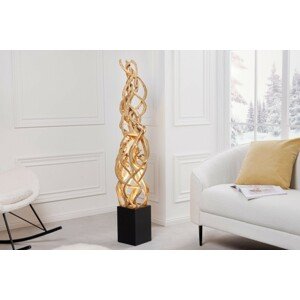 Estila Moderní exotická stojací lampa Nathany z přírodně hnědého dřeva s černým dřevěným podstavcem 151cm