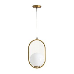 Estila Art deco designová závěsná lampa Nola zlaté barvy z kovu a skla 42cm