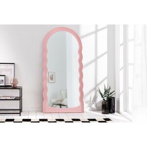 Estila Art deco moderní vysoké zrcadlo Swan s vlnitým rámem v pastelové růžové barvě 160cm