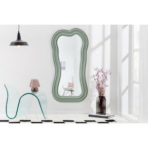 Estila Asymetrické designové art deco zrcadlo Swan s polyuretanovým rámem v pastelové zelené barvě s kaskádovým efektem 100cm