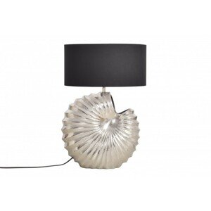 Estila Art deco designová stolní lampa Alexa se stříbrnou podstavou a kulatým černým stínítkem 63cm