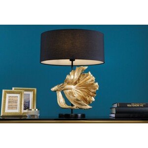 Estila Designová art deco stolní lampa Sidoria se zlatou podstavou ve tvaru ryby a černým stínítkem 65cm